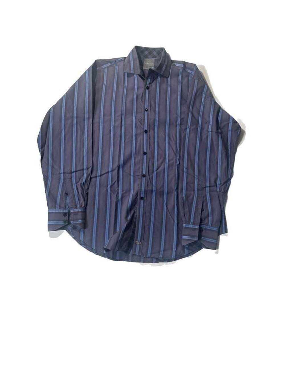 Thomas Dean Men's Blue with Blue Stripes Long Sleeve Dress Shirt-L